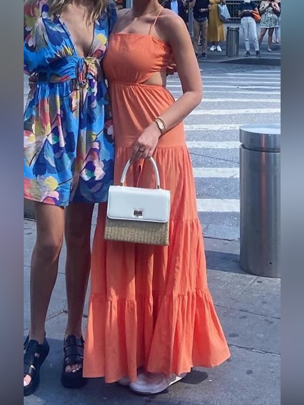 Sleeveless Orange Tiered Maxi Dress with Cutout Sides